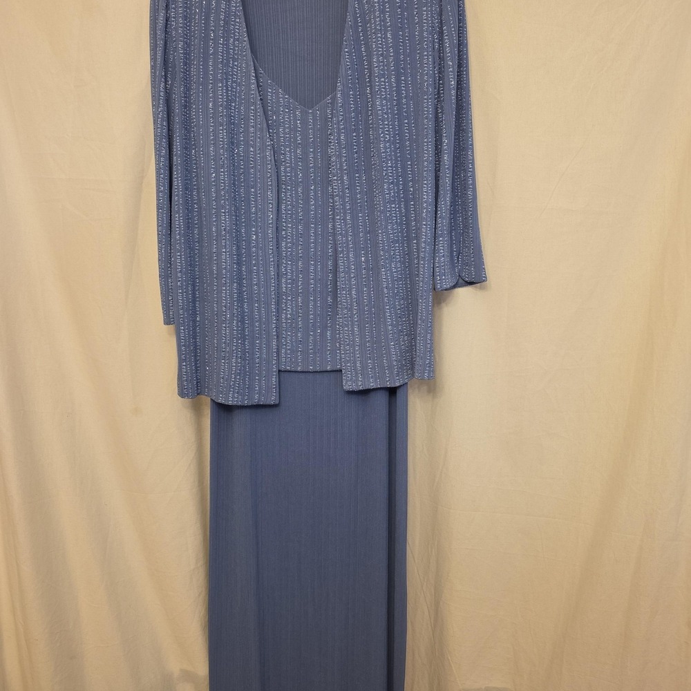 Alex Evenings Set Womens 16 Blue Striped Glitter Jacket Tank Skirt Formal 2 Pc